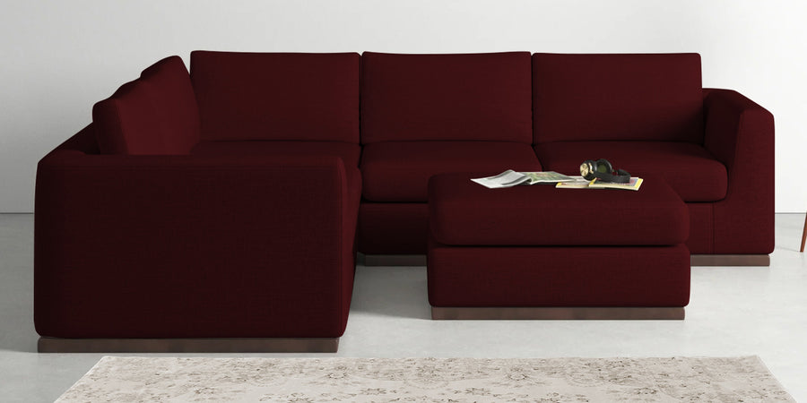 Freedom Velvet 6 Seater Lhs Corner Sofa In Blood Maroon Colour With Ottoman - Febonic Living