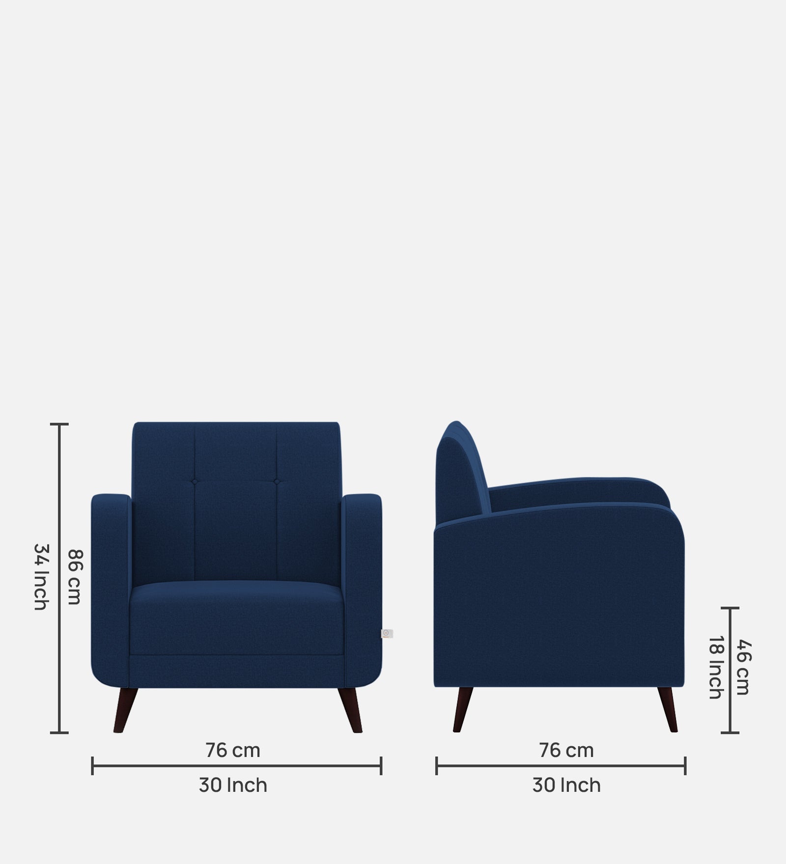 Wiki Velvet 1 Seater Sofa in Imperial Blue Colour