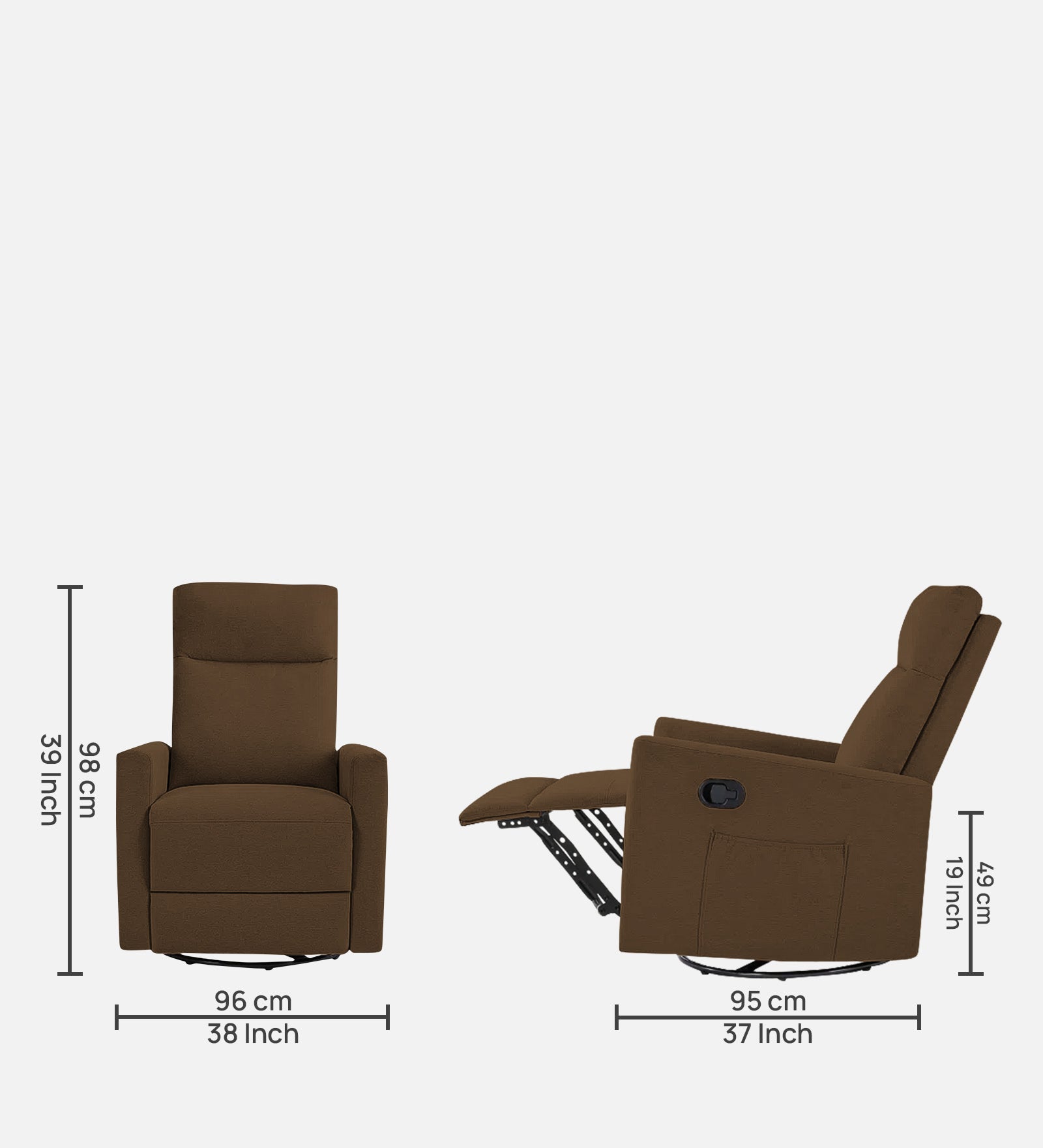 Zura Fabric Manual 1 Seater Recliner In Walnut Brown Colour