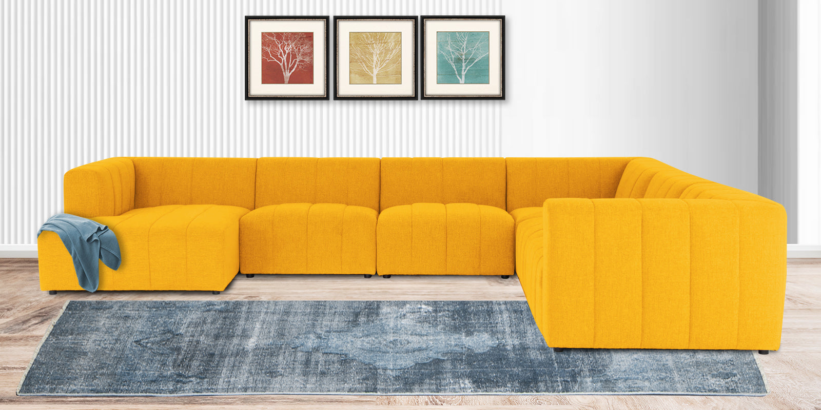 Damo Fabric RHS 8 Seater Sectional Sofa In Bold Yellow Colour