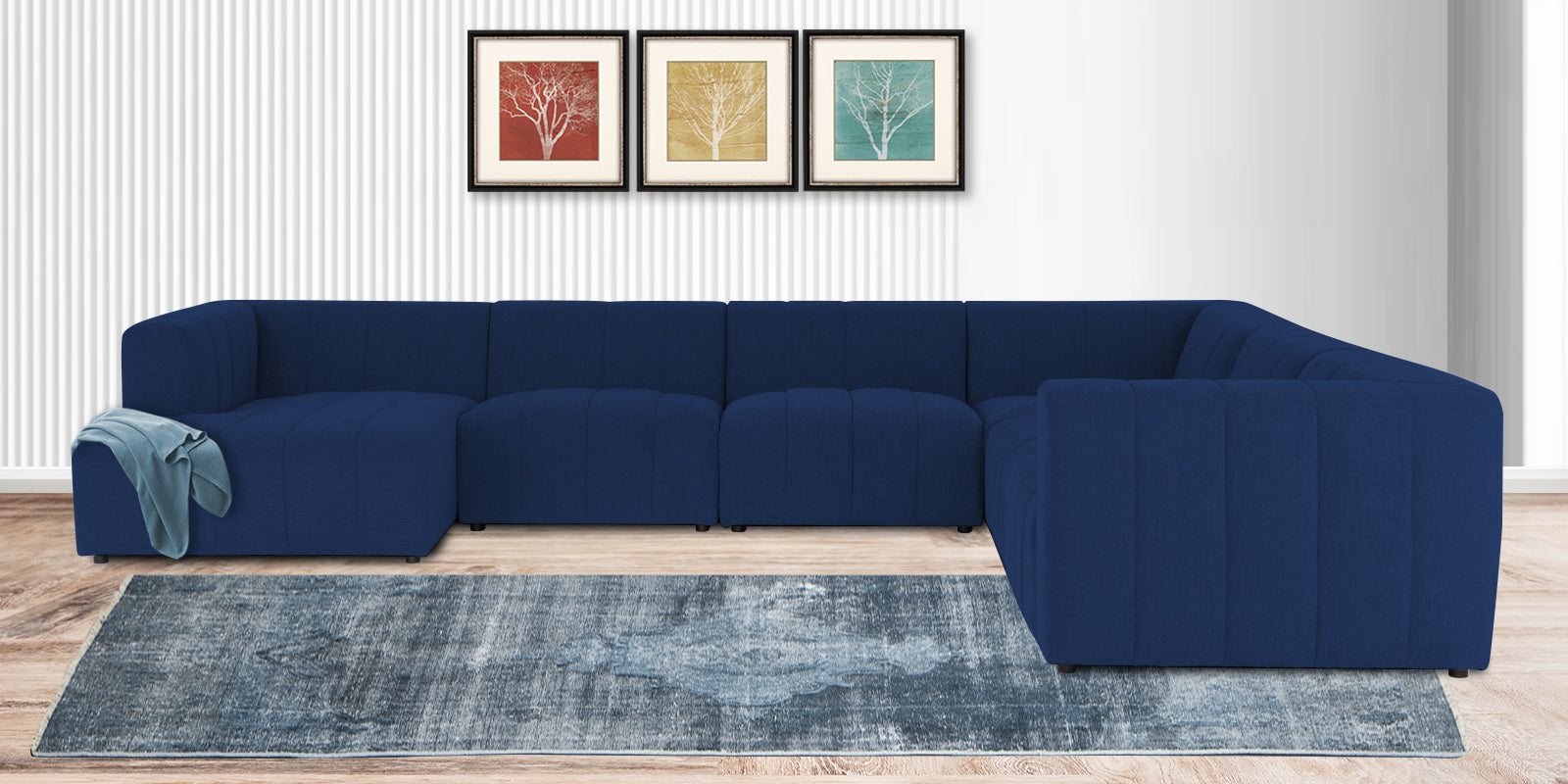 Damo Fabric RHS 8 Seater Sectional Sofa In Royal Blue Colour