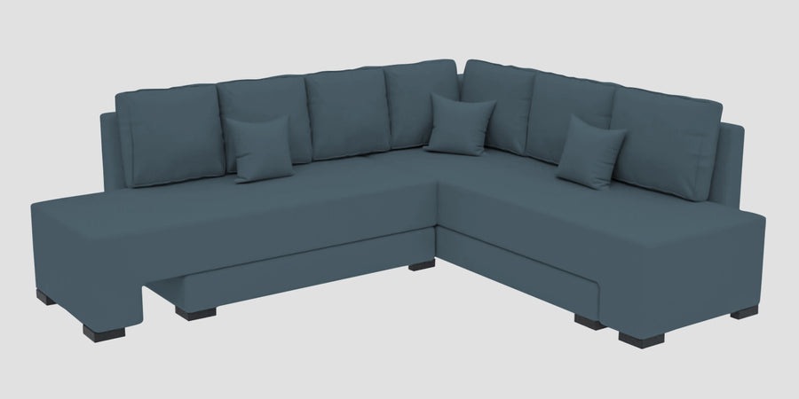 Corby Velvet Rhs 6 Seater Convertible Sofa Cum Bed In Oxford Blue Colour - Febonic Living
