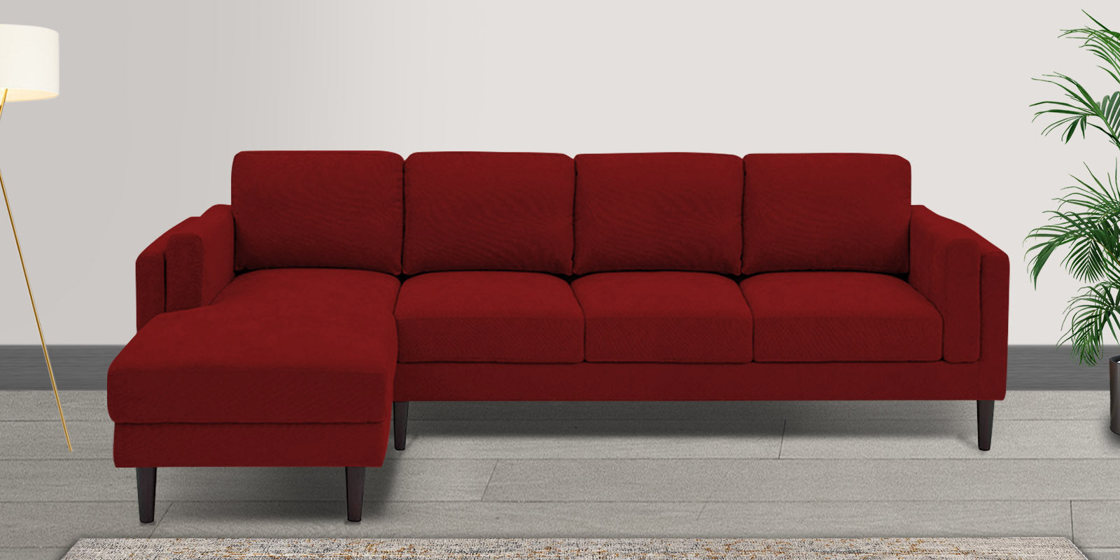 Creata Fabric RHS Sectional Sofa (3+Lounger) in Blood Maroon Colour by Febonic