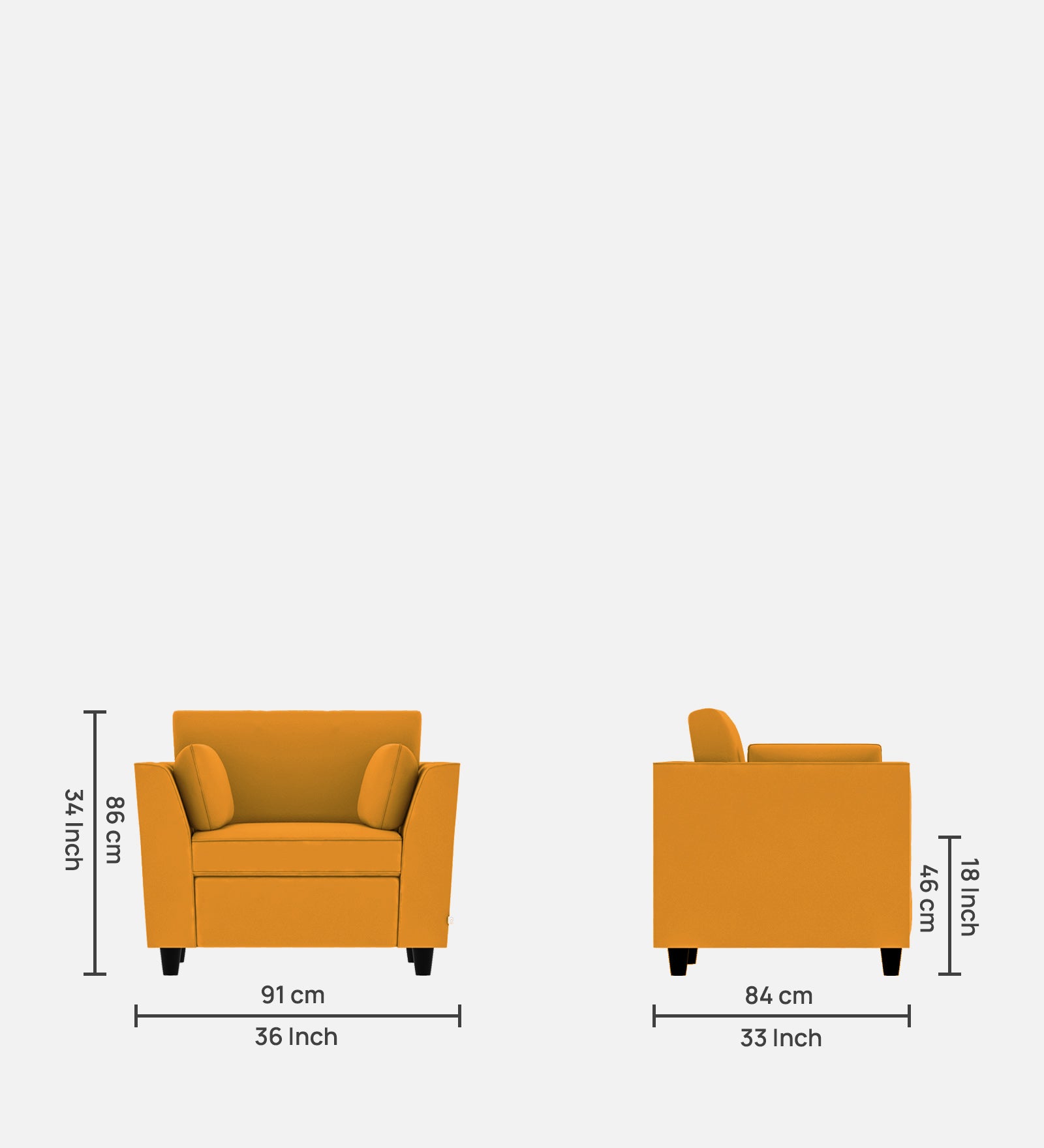 Bristo Velvet 1 Seater Sofa in Safforn Yellow Colour With Storage