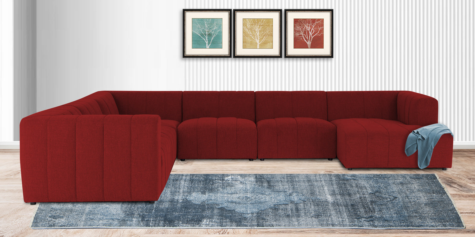 Damo Fabric LHS 8 Seater Sectional Sofa In Blood Maroon Colour