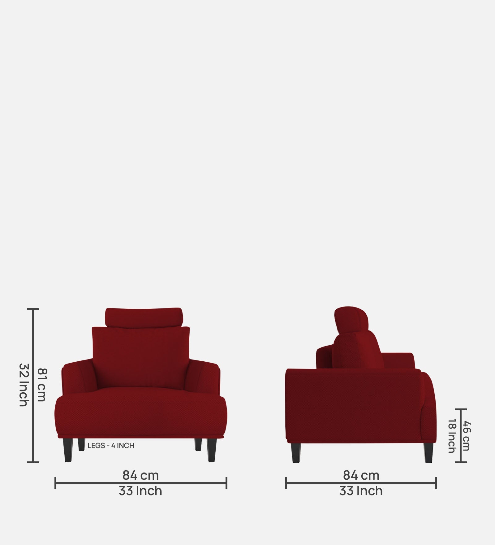 Como Fabric 1 Seater Sofa in Blood Maroon Colour