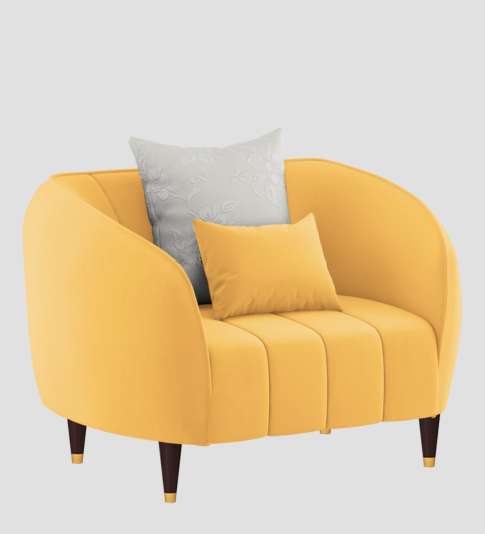 Hairo Velvet 1 Seater Sofa In  Turmeric Yellow Colour - Febonic Living