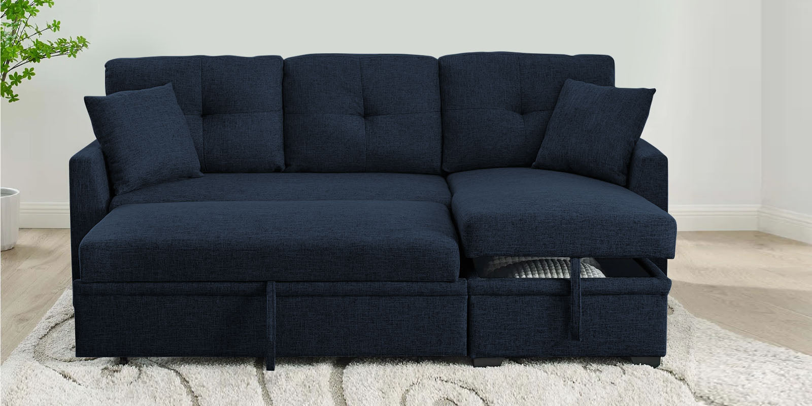 Jody Fabric 3 Seater Pull Out Sofa Cum Bed In Denim Blue Colour