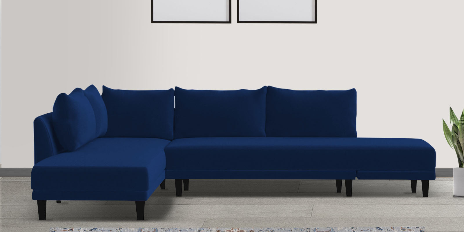 Ira Fabric 6 Seater RHS Sofa Cum Bed In Royal Blue Colour
