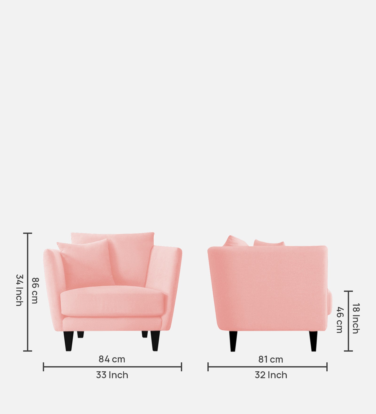 Norway Velvet 1 Seater Sofa In Millennial Pink Colour