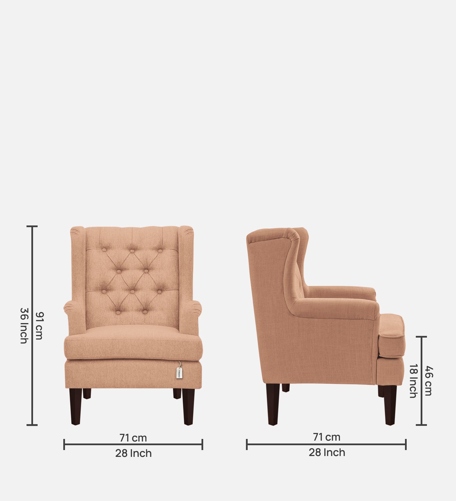 Deyuk Fabric Wing Chair In Cosmic Beige Colour