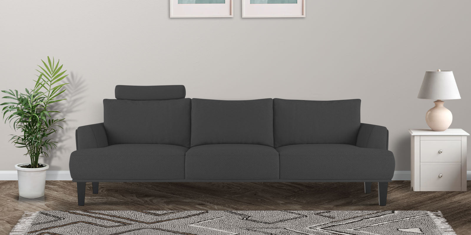 Como Fabric 3 Seater Sofa in Charcoal Grey Colour