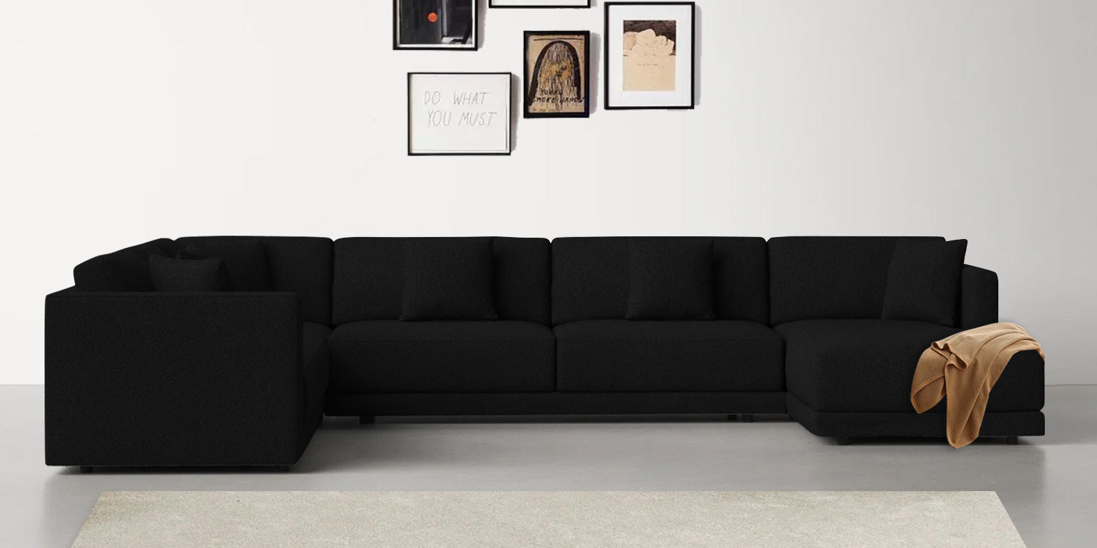 Carlin Fabric LHS 8 Seater Sectional Sofa In Zed Black Colour