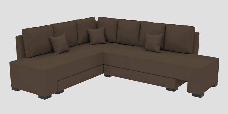 Corby Velvet Lhs 6 Seater Convertible Sofa Cum Bed In Shade Brown Colour - Febonic Living