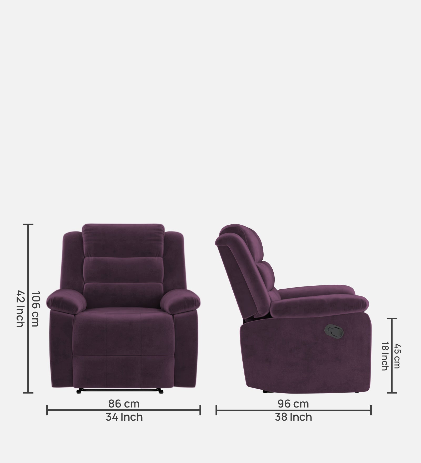 Erra Fabric Manual 1 Seater Recliner In Greek Purple Colour