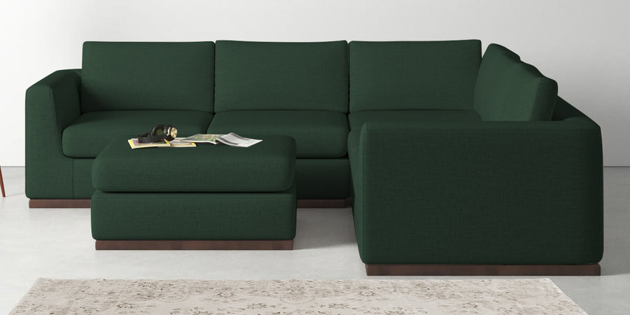 Freedom Velvet 6 Seater Rhs Corner Sofa In Amazon Green Colour With Ottoman - Febonic Living