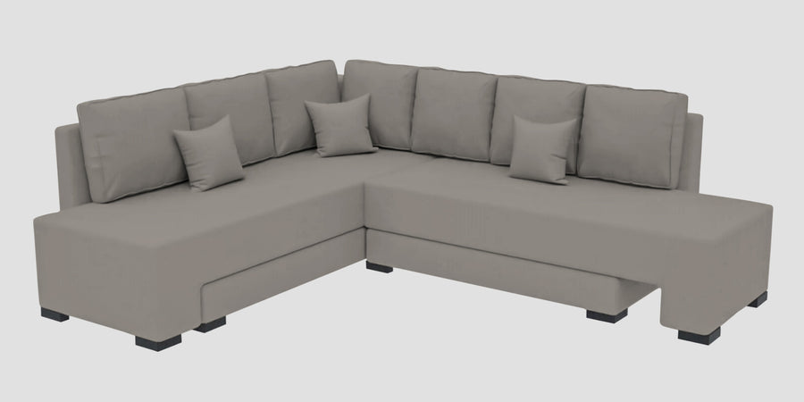 Corby Velvet Lhs 6 Seater Convertible Sofa Cum Bed In Echo Grey Colour - Febonic Living
