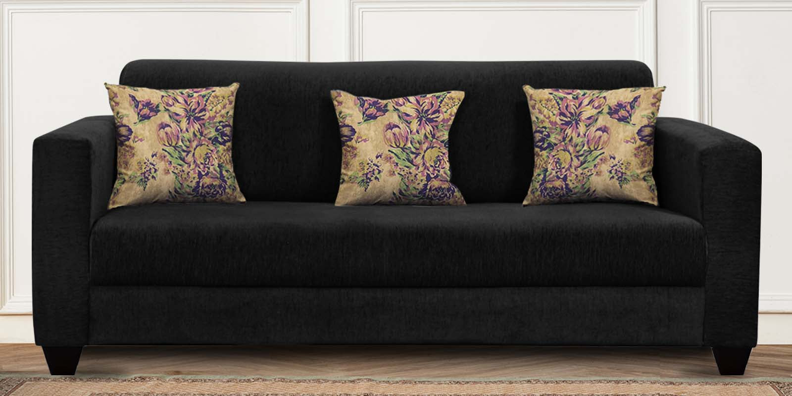 Lipu Fabric 3 Seater Sofa in Zed Black Colour