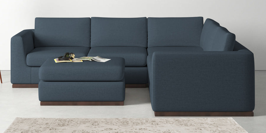 Freedom Velvet 6 Seater Rhs Corner Sofa In Oxford Blue Colour With Ottoman - Febonic Living