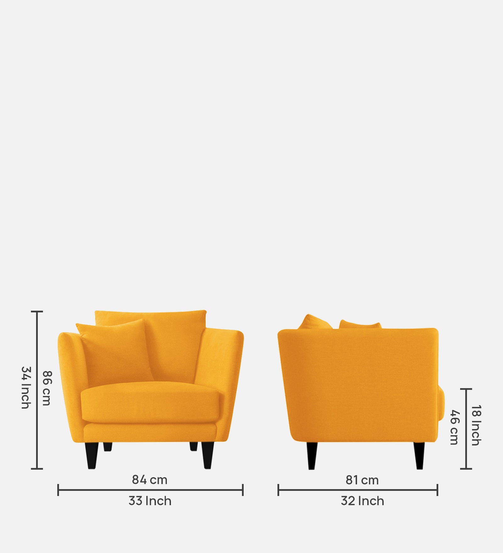 Norway Velvet 1 Seater Sofa In Safforn Yellow Colour