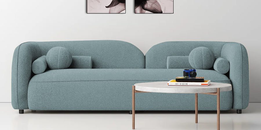 Corny Boucle Fabric 3 Seater Sofa In Stormy Blue Colour - Febonic Living