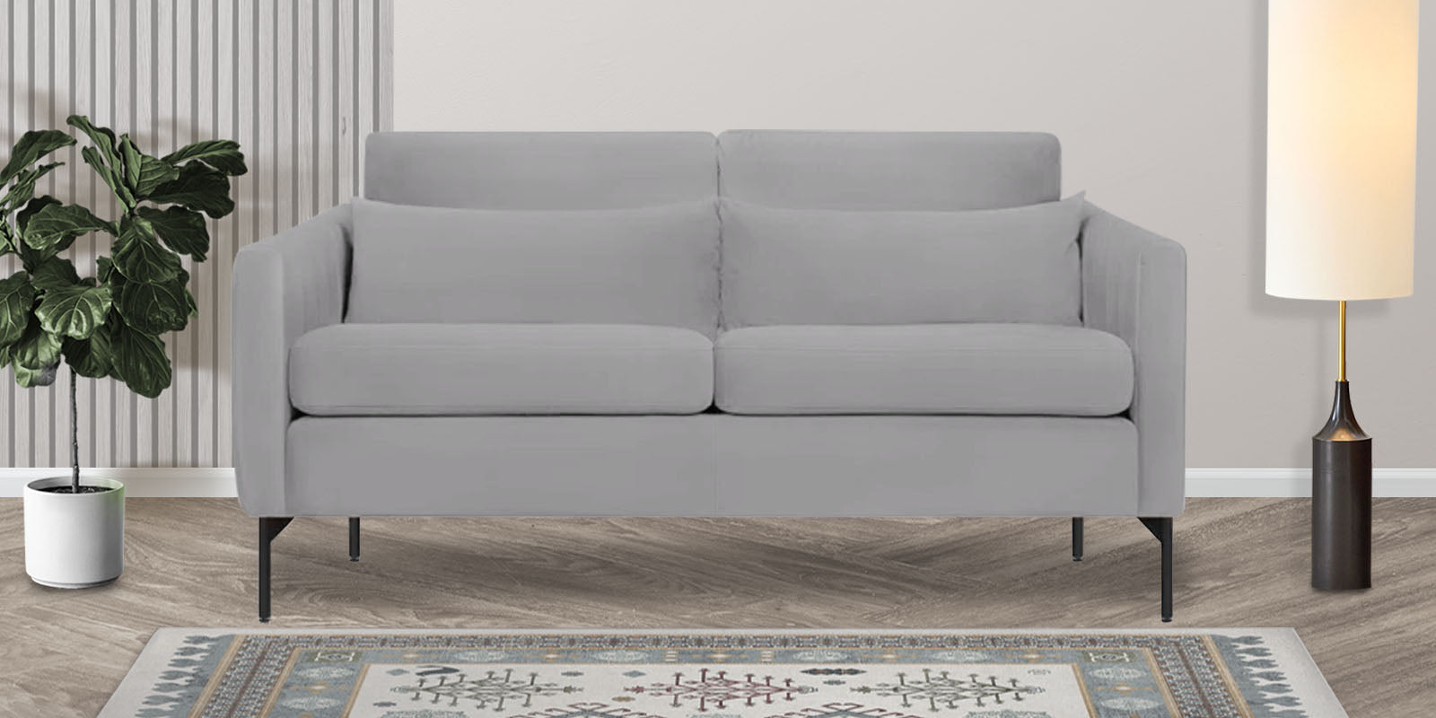 Haru Velvet 2 Seater Sofa in Light Grey Colour