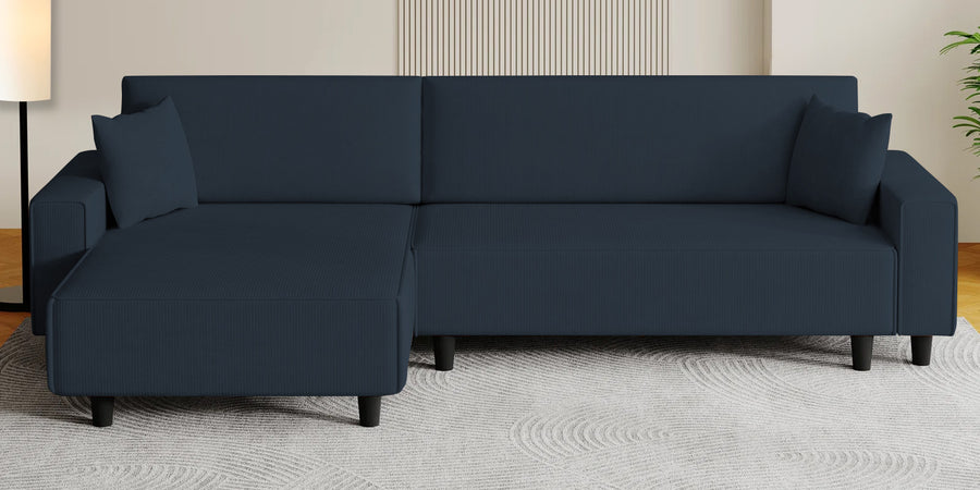 Peach Fabric Rhs 6 Seater Sofa Cum Bed With Storage In Denim Blue Colour - Febonic Living