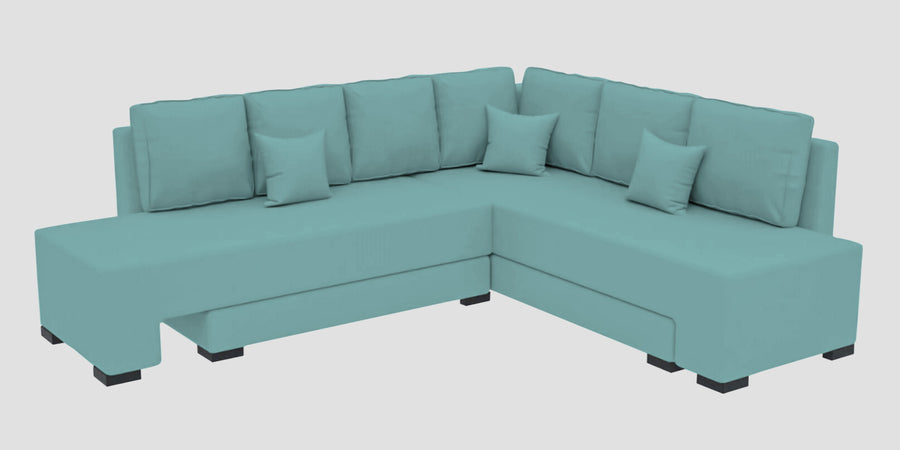 Corby Velvet Rhs 6 Seater Convertible Sofa Cum Bed In Barmunda Aqua Colour - Febonic Living