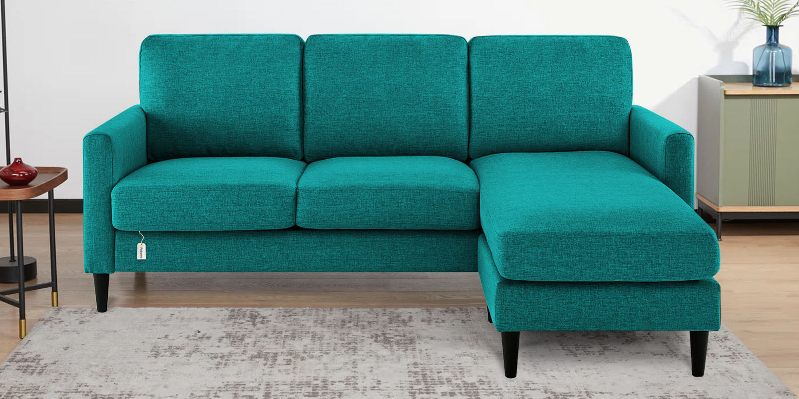 Romie Fabric LHS Sectional Sofa (2+Lounger) in Sea Green Colour