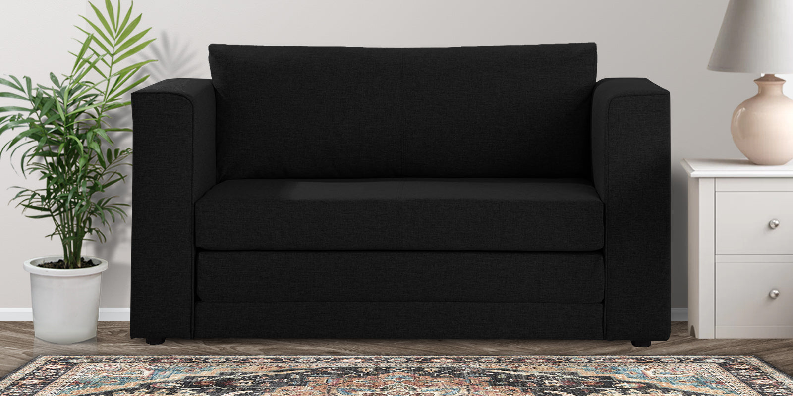 Kenia Fabric 2 Seater Convertible Sofa Cum Bed in Zed Black Colour