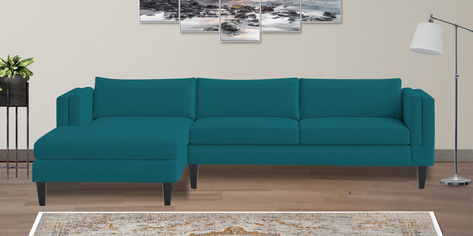 Jasper Velvet RHS Sectional Sofa (3+Lounger) in Pine green Colour