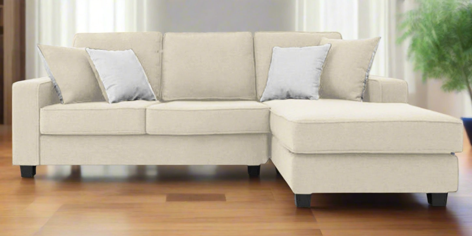 Ladybug Fabric LHS Sectional Sofa (2+Lounger) In Ivory Cream Colour