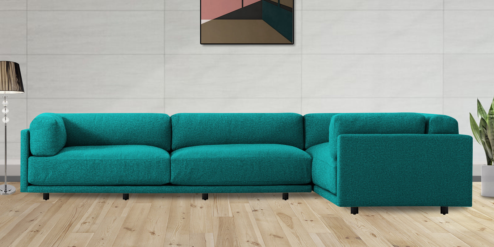 Nixon Fabric 6 Seater LHS Sectional Sofa In Sea Green Colour