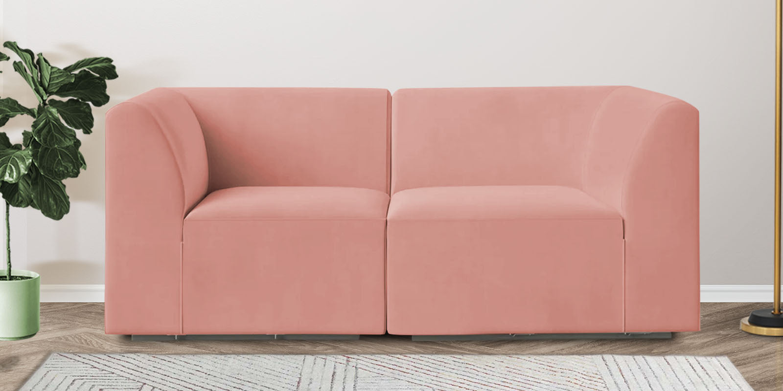 Bufa Velvet 2 Seater Sofa in Blush Pink Colour With Storage