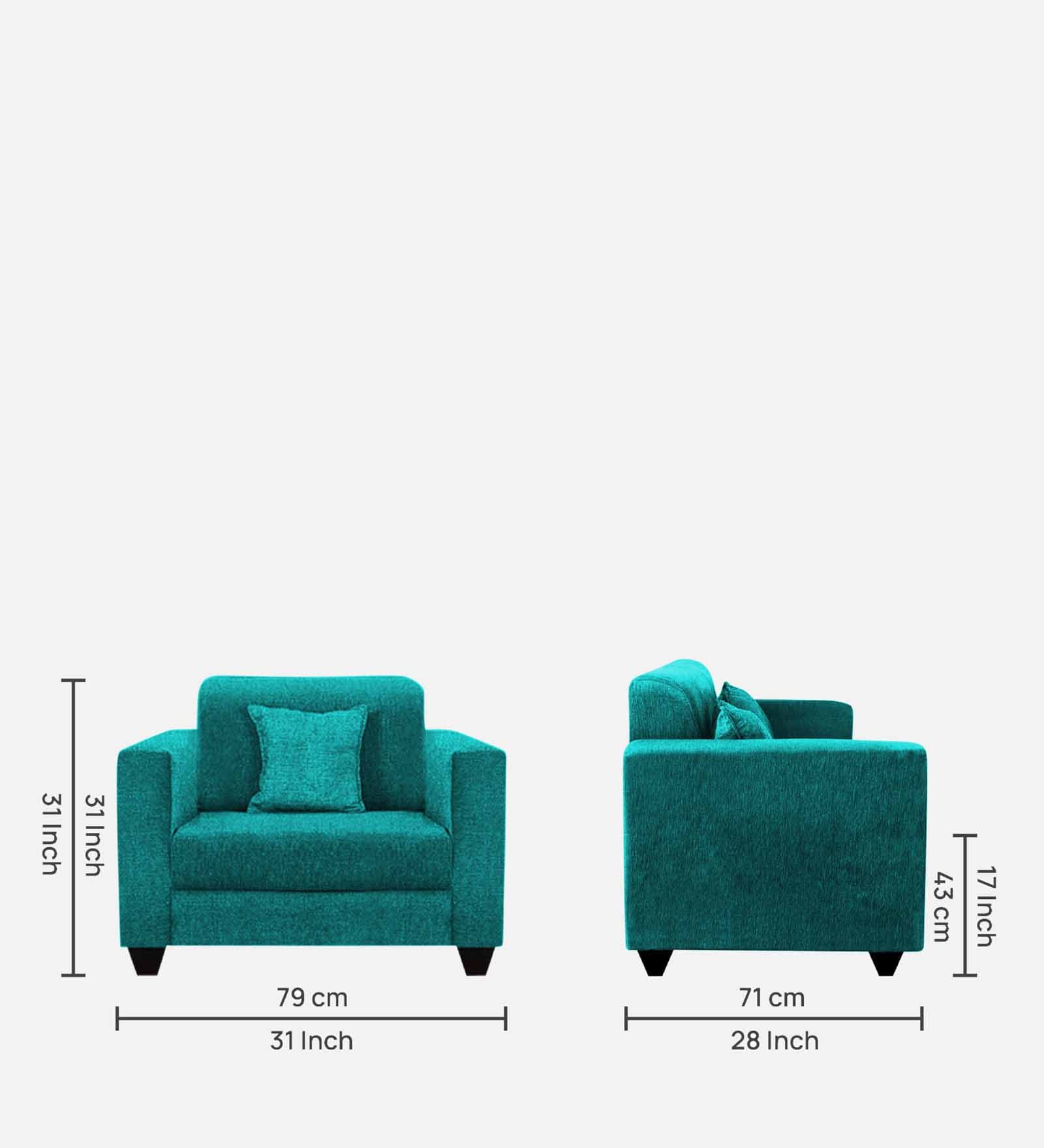 Nebula Fabric 1 Seater Sofa in Sea Green Colour