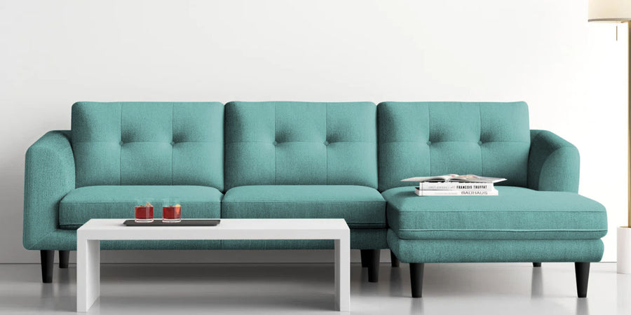 Natasha Velvet Lhs Sectional Sofa 3 Lounger In Barmunda Aqua Colour - Febonic Living