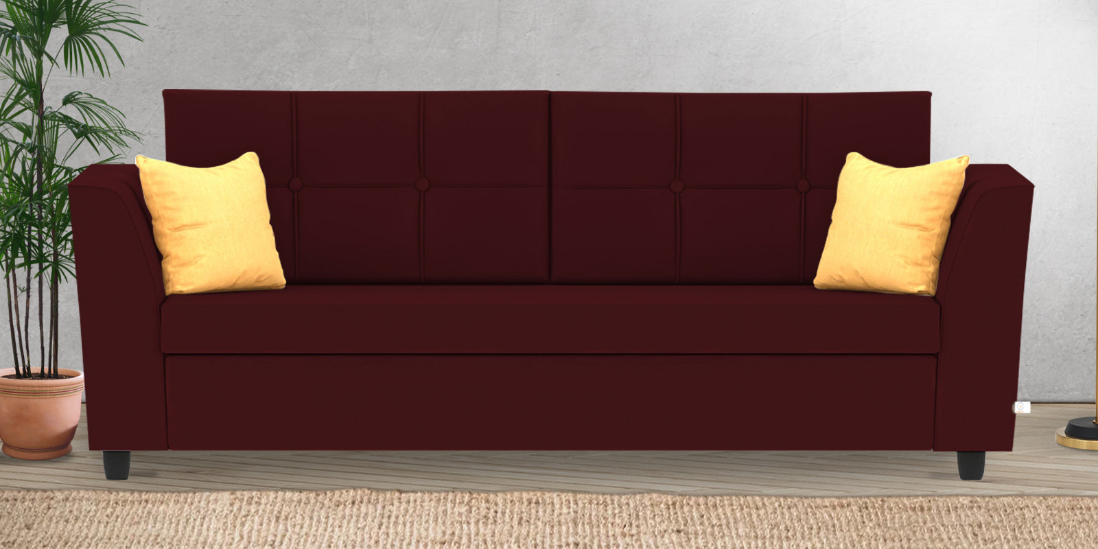 Nestin Velvet 3 Seater Sofa in Dark Maroon Colour