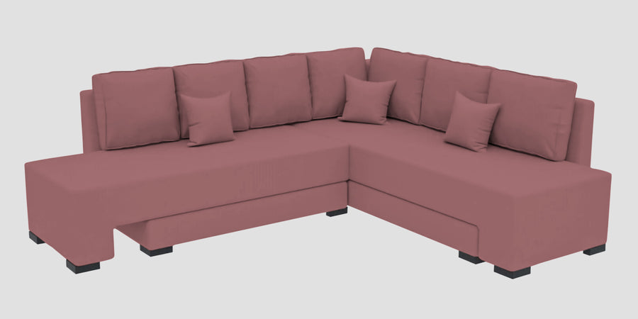 Corby Velvet Rhs 6 Seater Convertible Sofa Cum Bed In Rose Pink Colour - Febonic Living