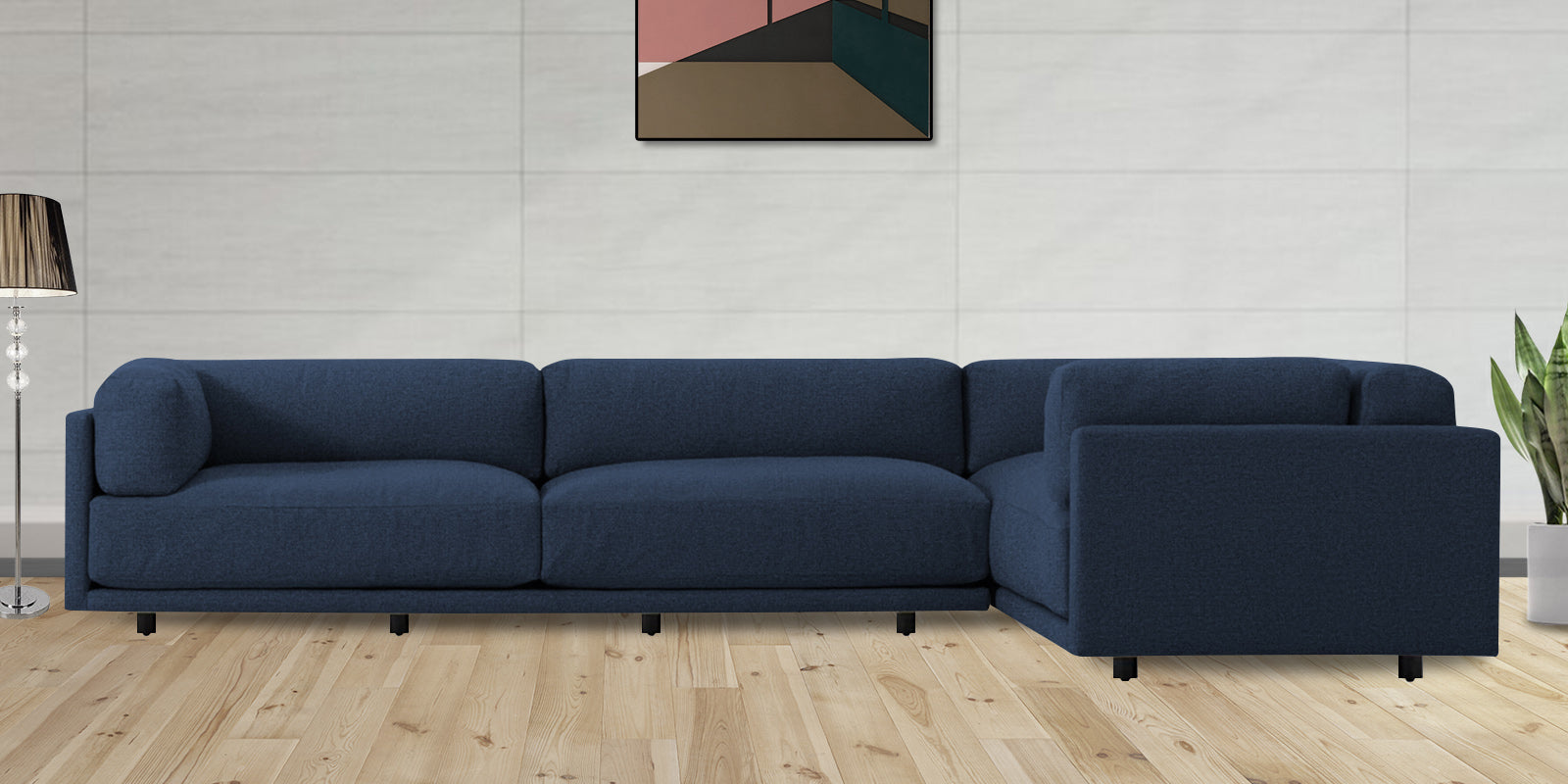 Nixon Fabric 6 Seater LHS Sectional Sofa In Denim Blue Colour