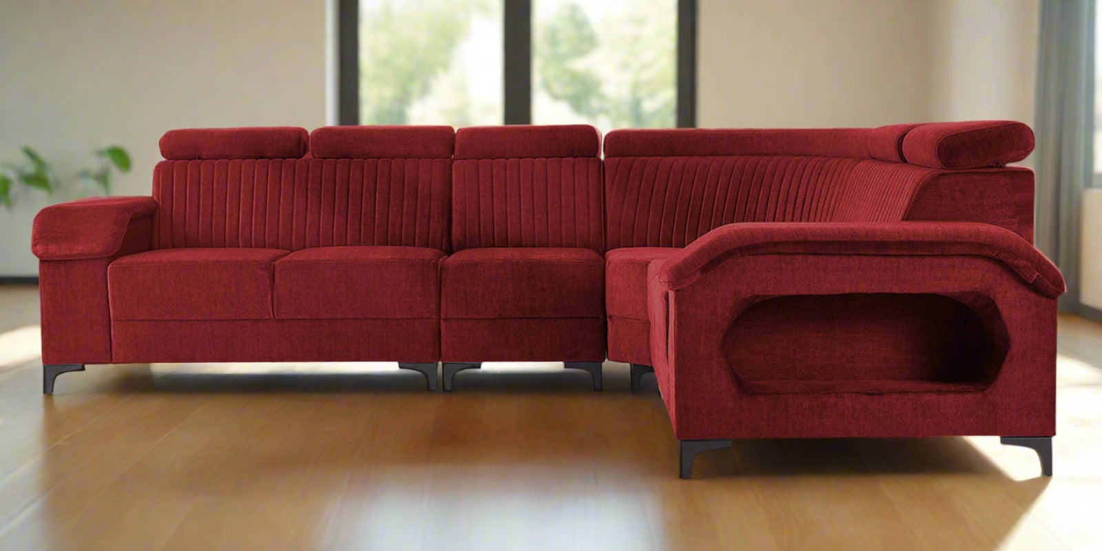 Draco Fabric Corner Sofa in Corel Red Colour