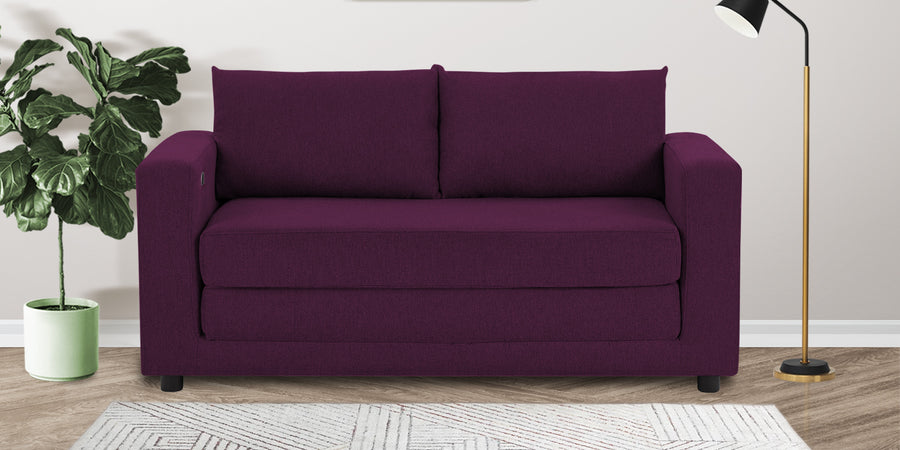 Roman Fabric 3 Seater Foldable Sofa Cum Bed In Greek Purple Colour With Usb Port - Febonic Living