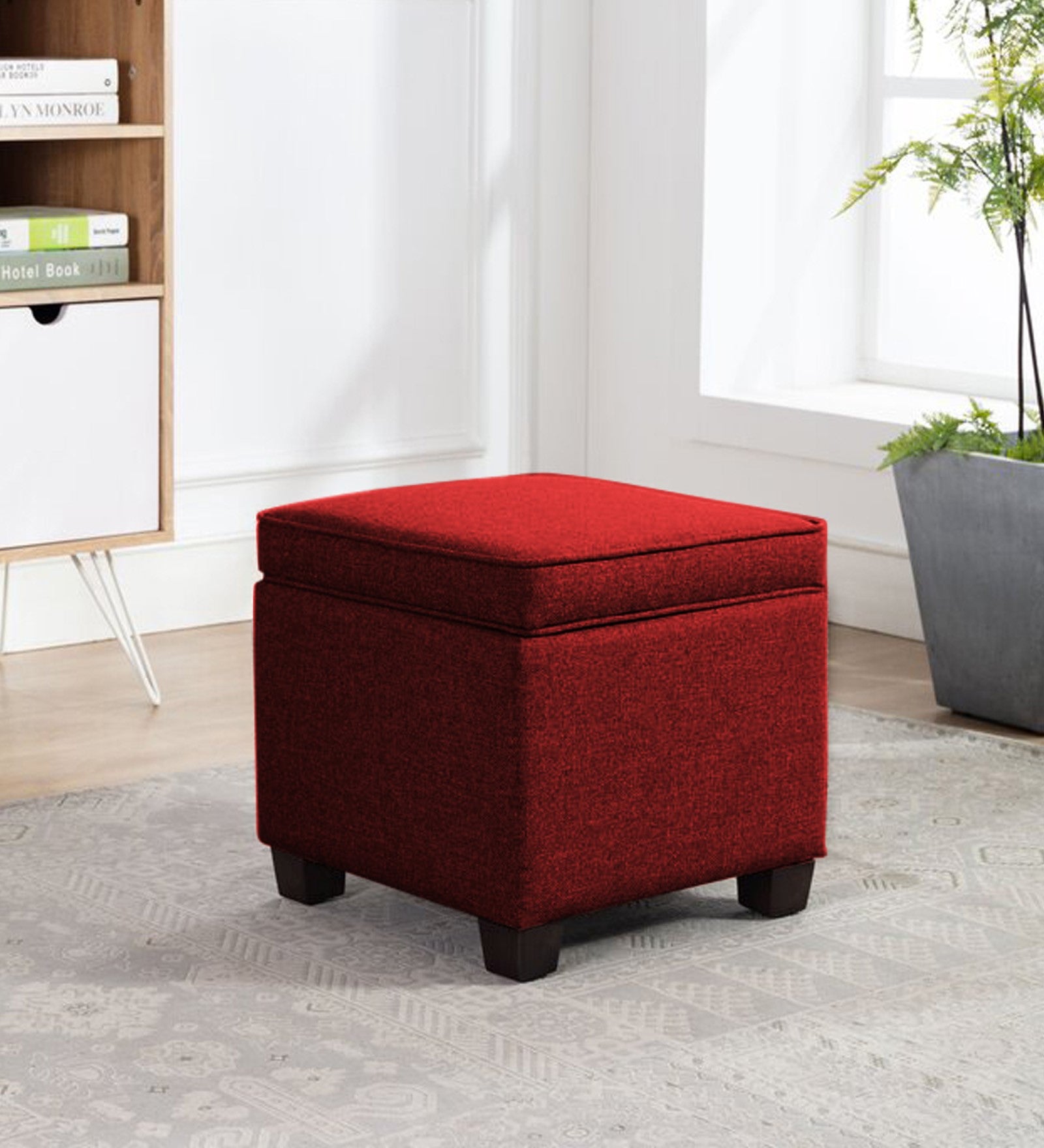 Sudan Fabric Storage Ottoman in Blood Maroon Colour