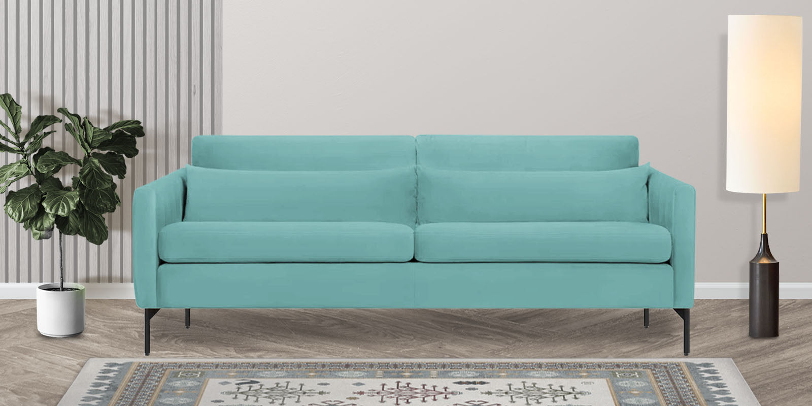 Haru Velvet 3 Seater Sofa in Barmunda Aqua Colour