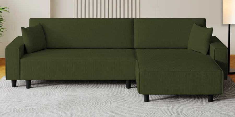 Peach Fabric Lhs 6 Seater Sofa Cum Bed With Storage In Olive Green Colour - Febonic Living
