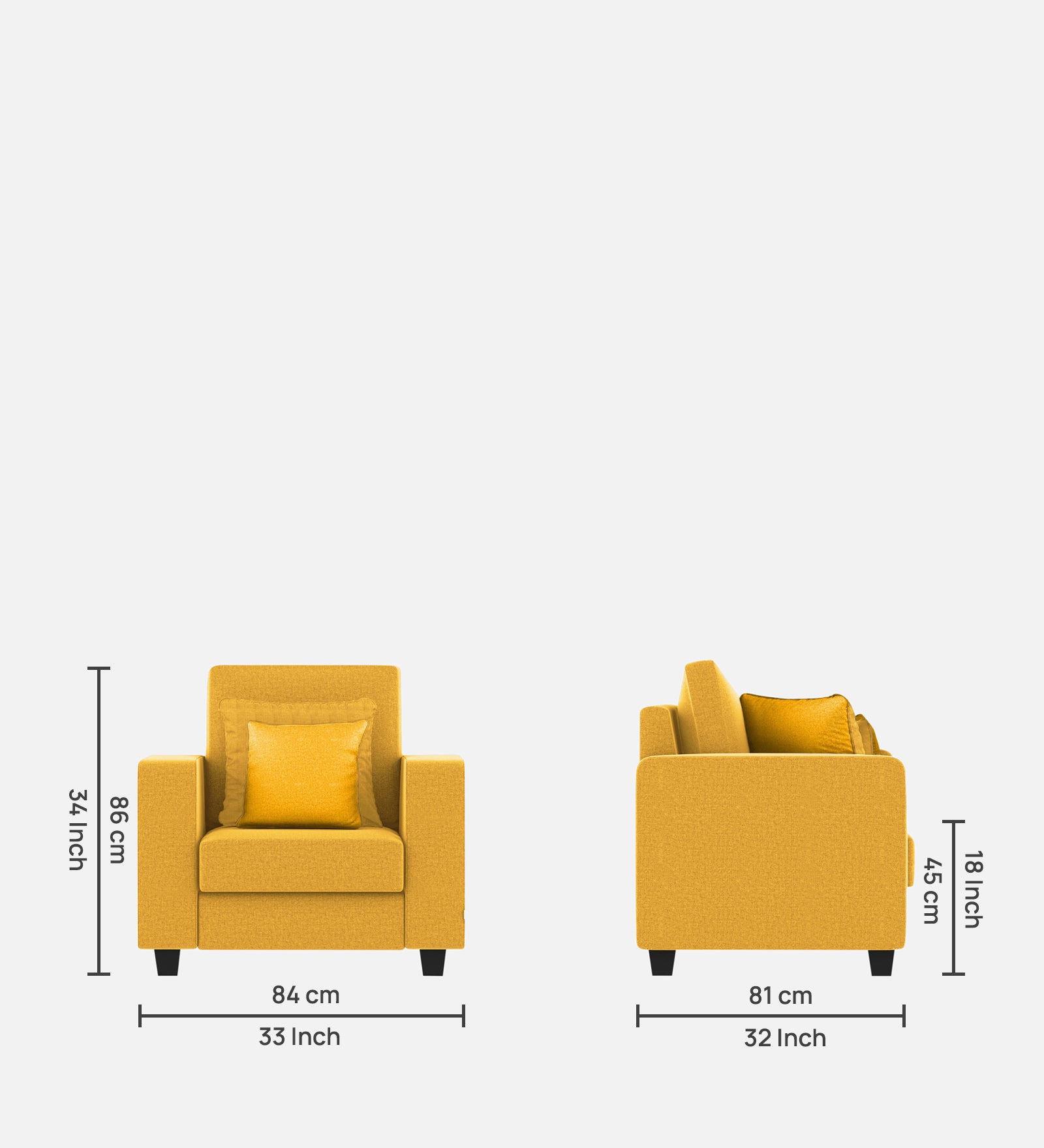 Nabi Fabric 1 Seater Sofa In Bold Yellow Colour