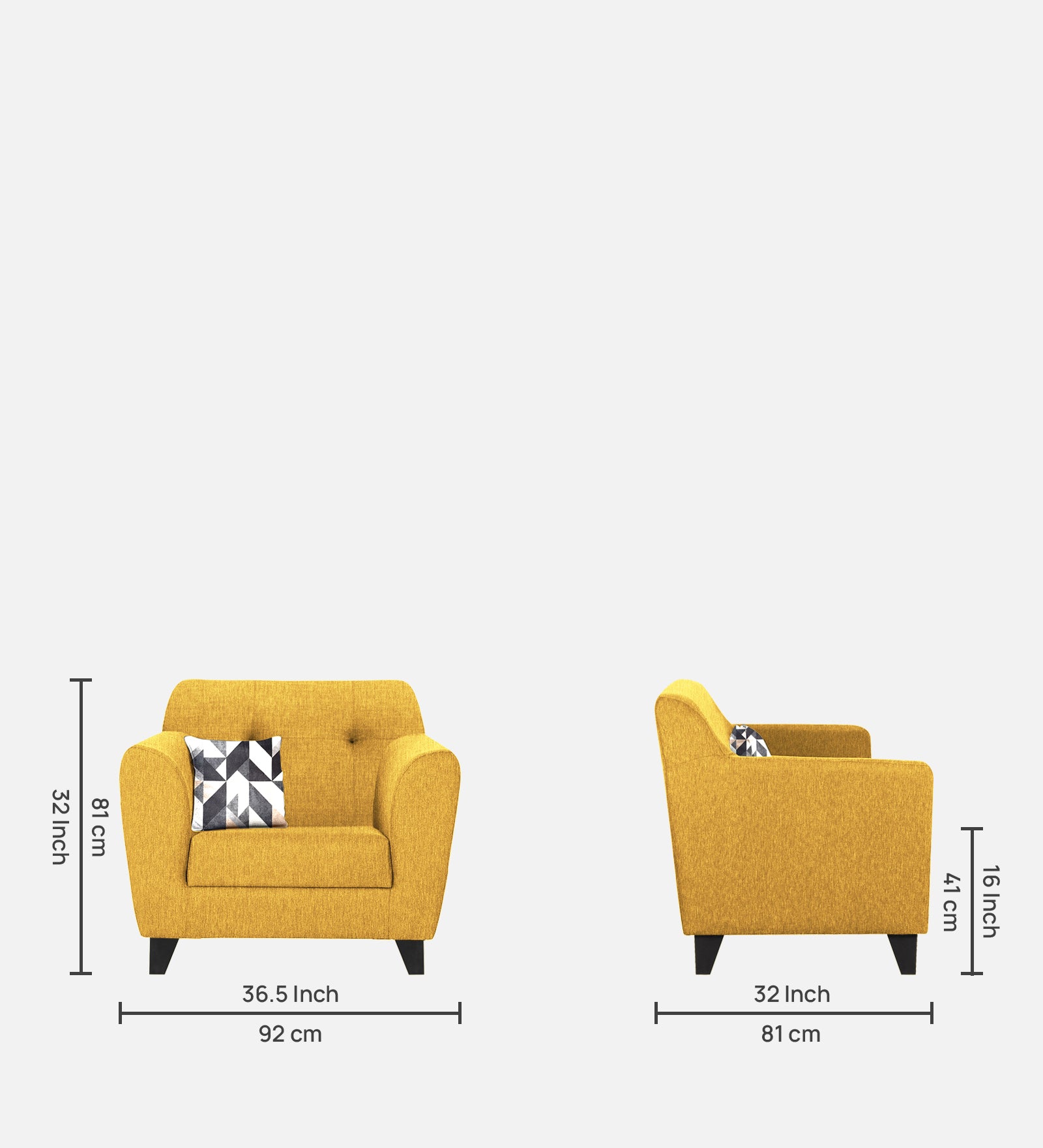 Melaan Fabric 1 Seater Sofa In Bold Yellow Colour