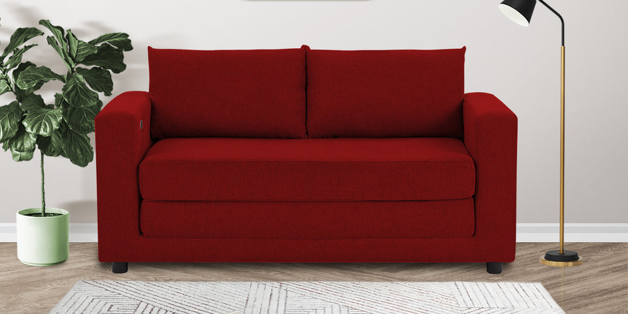 Roman Fabric 3 Seater Foldable Sofa Cum Bed Inin Blood Maroon Colour With Usb Port - Febonic Living