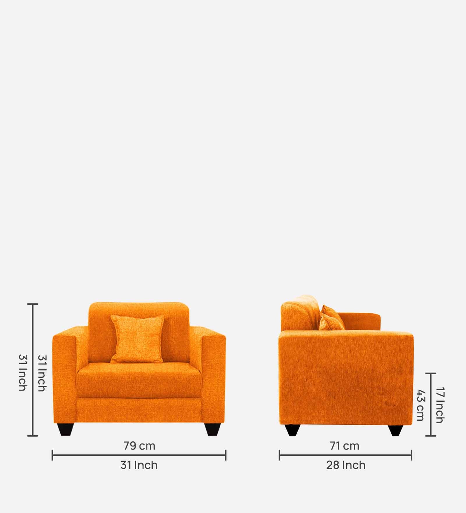 Nebula Fabric 1 Seater Sofa in Vivid Orange Colour