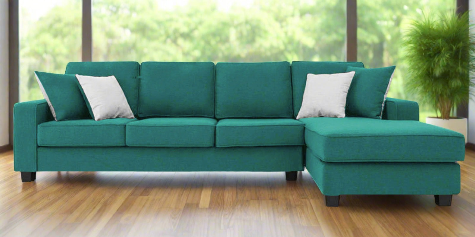 Ladybug Fabric LHS Sectional Sofa (3+Lounger) In Sea Green Colour