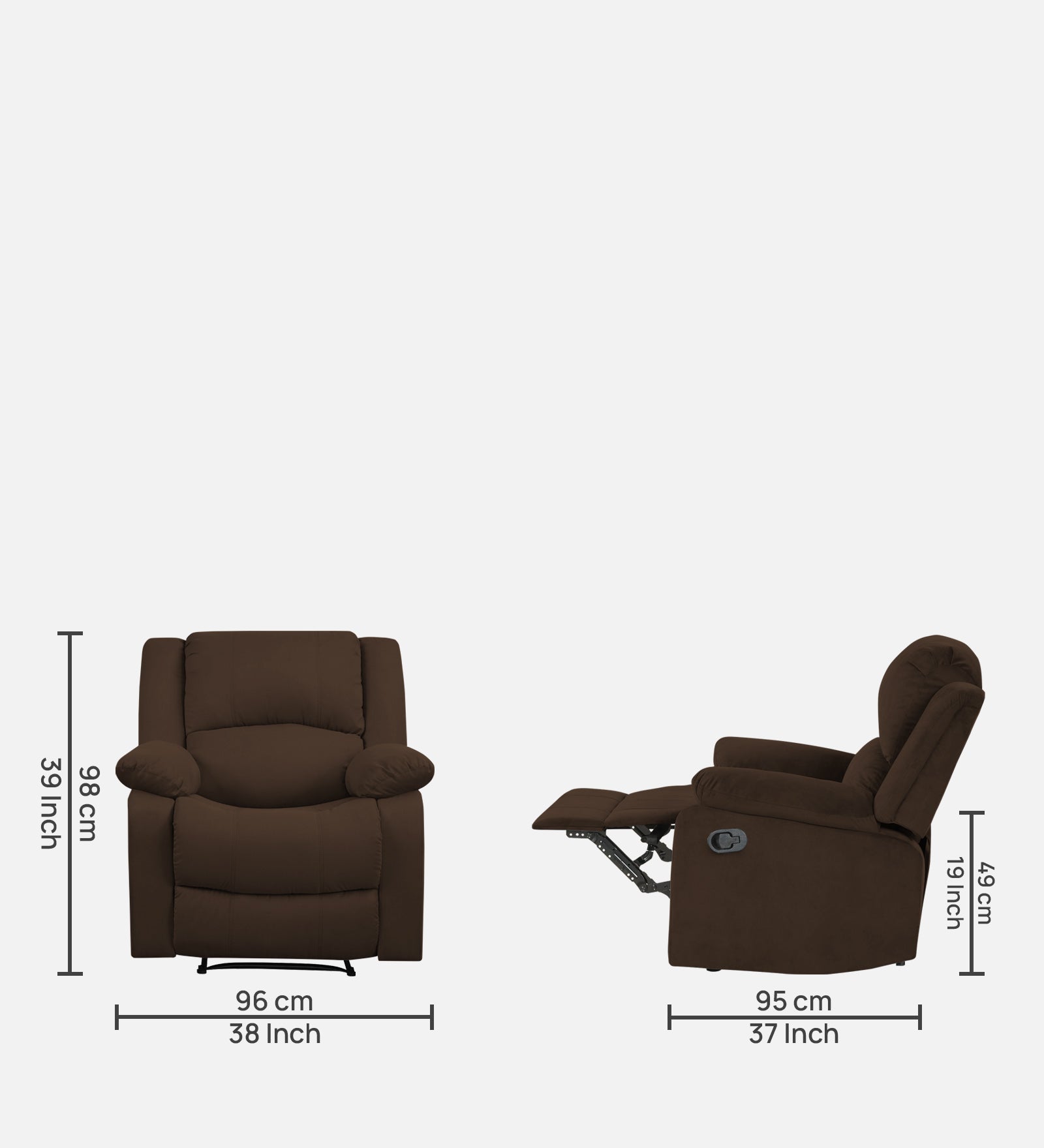 Henry Velvet Manual 1 Seater Recliner In Cholocate Brown Colour